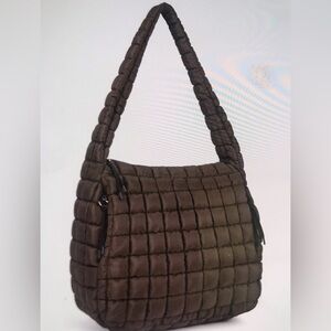 Large Quilted Puffer Tote Bag, Lightweight Nylon Crossbody Shoulder Purse